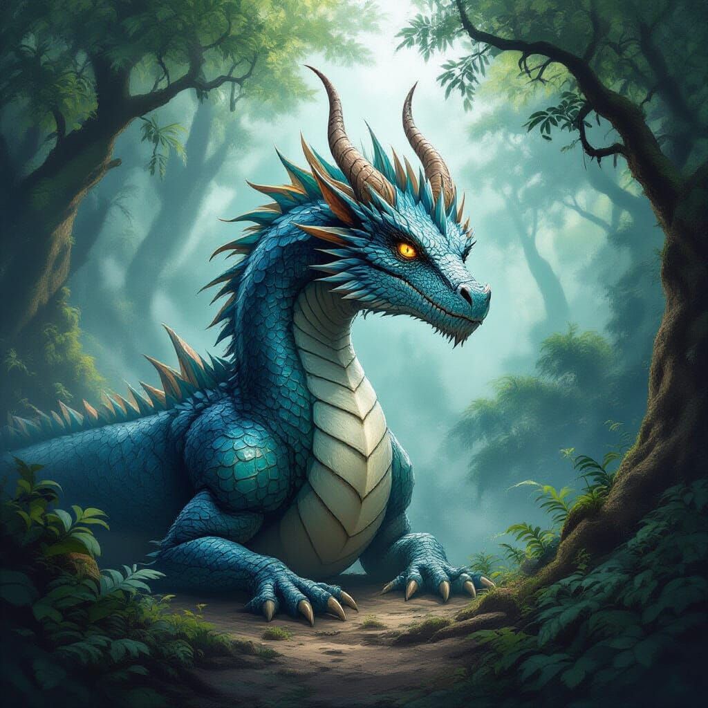 Enchanted Dragon Sleeps in Frozen Glass Jungle