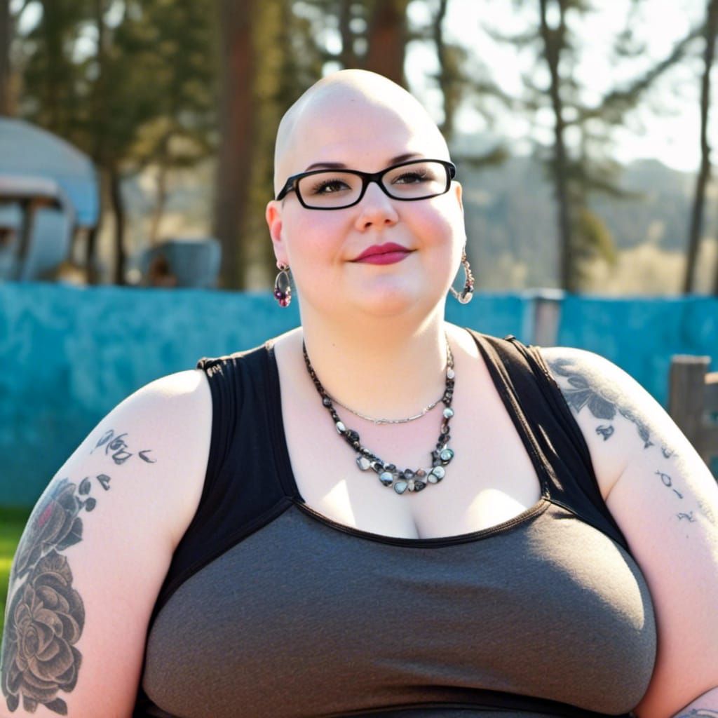 Shave Head Curvy Bbw Fat Obese Female Big Belly Big Chest Nerdy