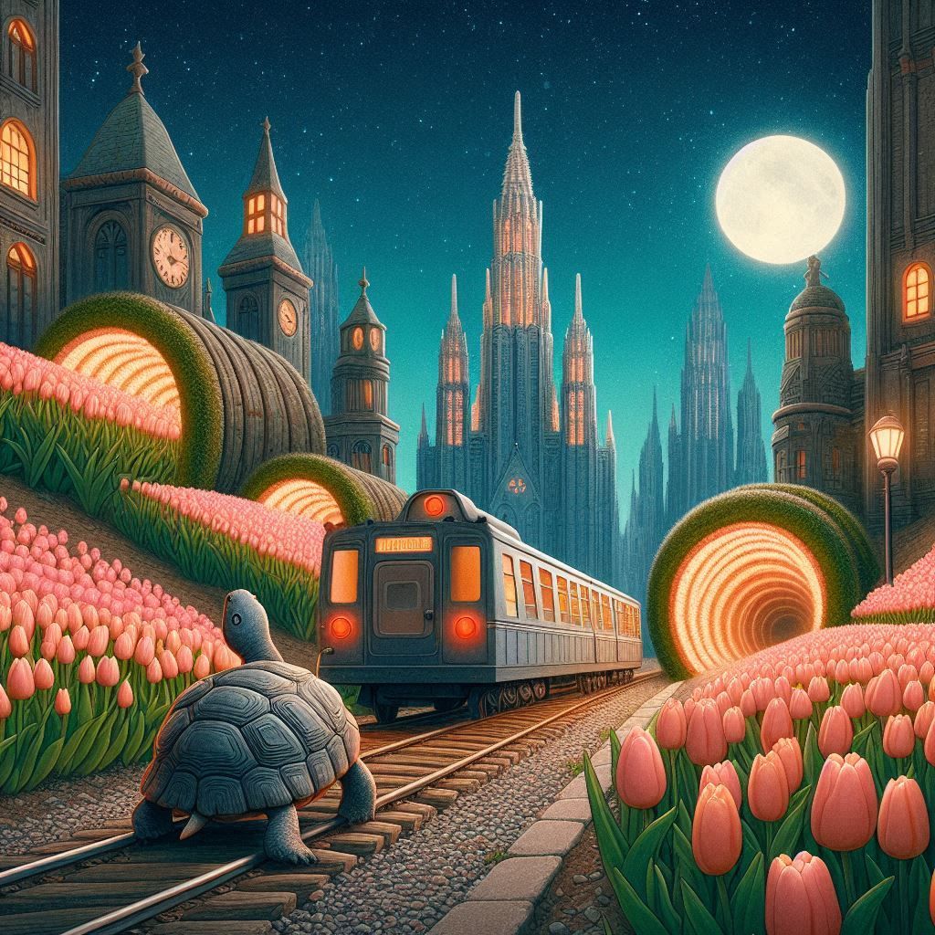 Tired turtles tiptoe through towering tulip tunnels tonight.