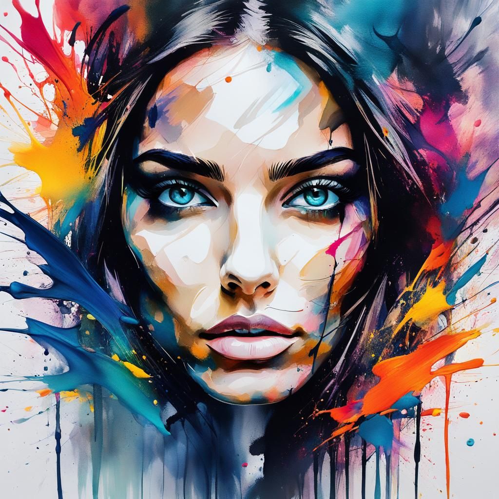 Abstract Expressionism Portrait: Girl with Enchanting Eyes