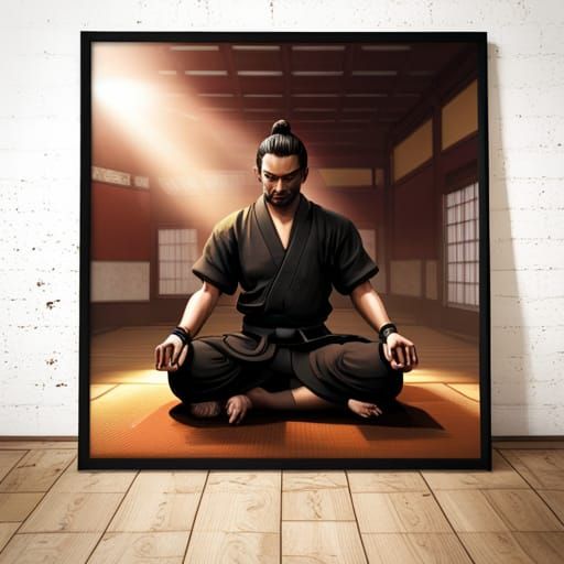 a Samurai meditating in a dojo