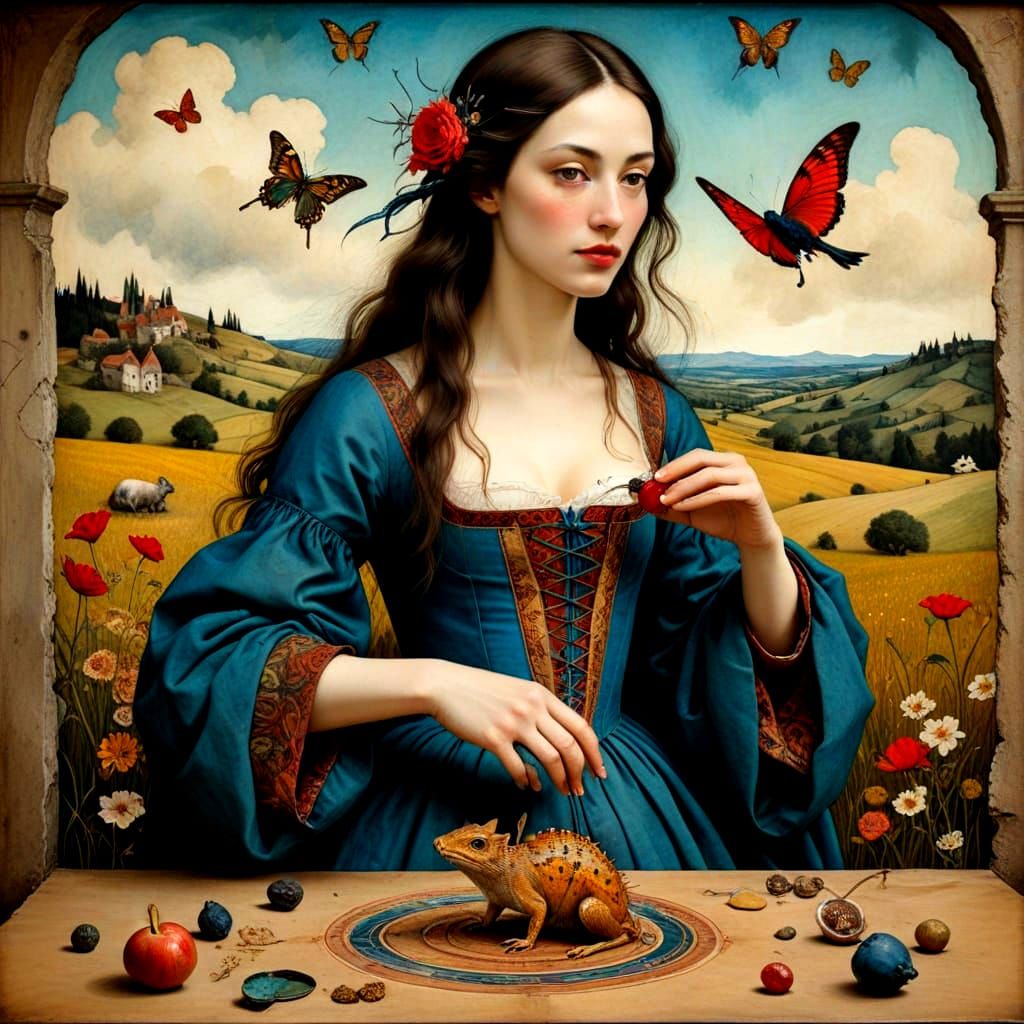 Charming Medieval Ladies in Whimsical Fantasy Landscape