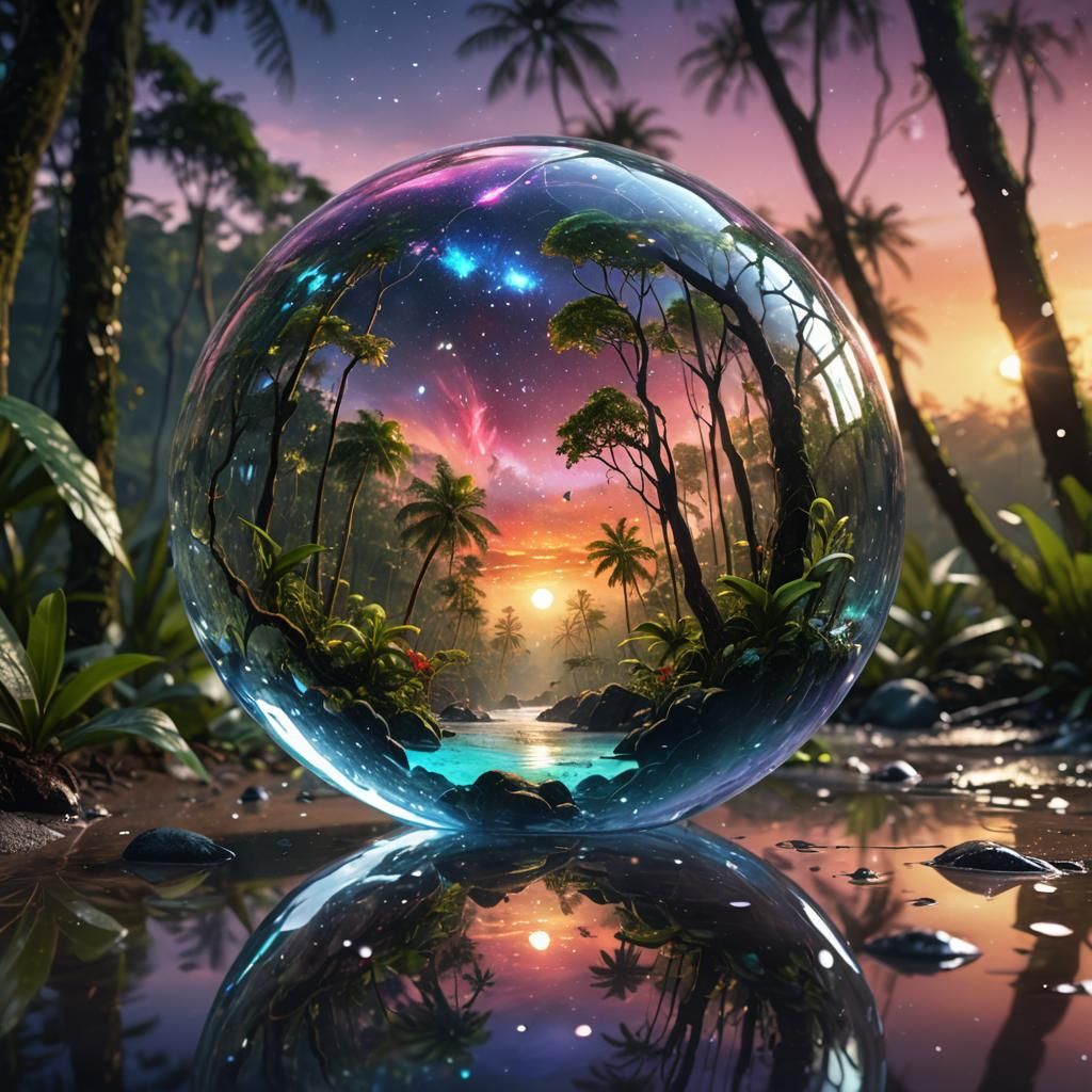 Epic Lovely Galaxy Glass Transparent Felis nigripes in waterdrop reflection stunning Rainforest Beach ...  by @Forward