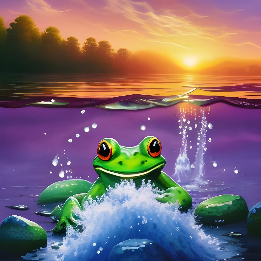 Frogart Splash Art Watercolor Of Lovely Cute Smiling Happy Frog