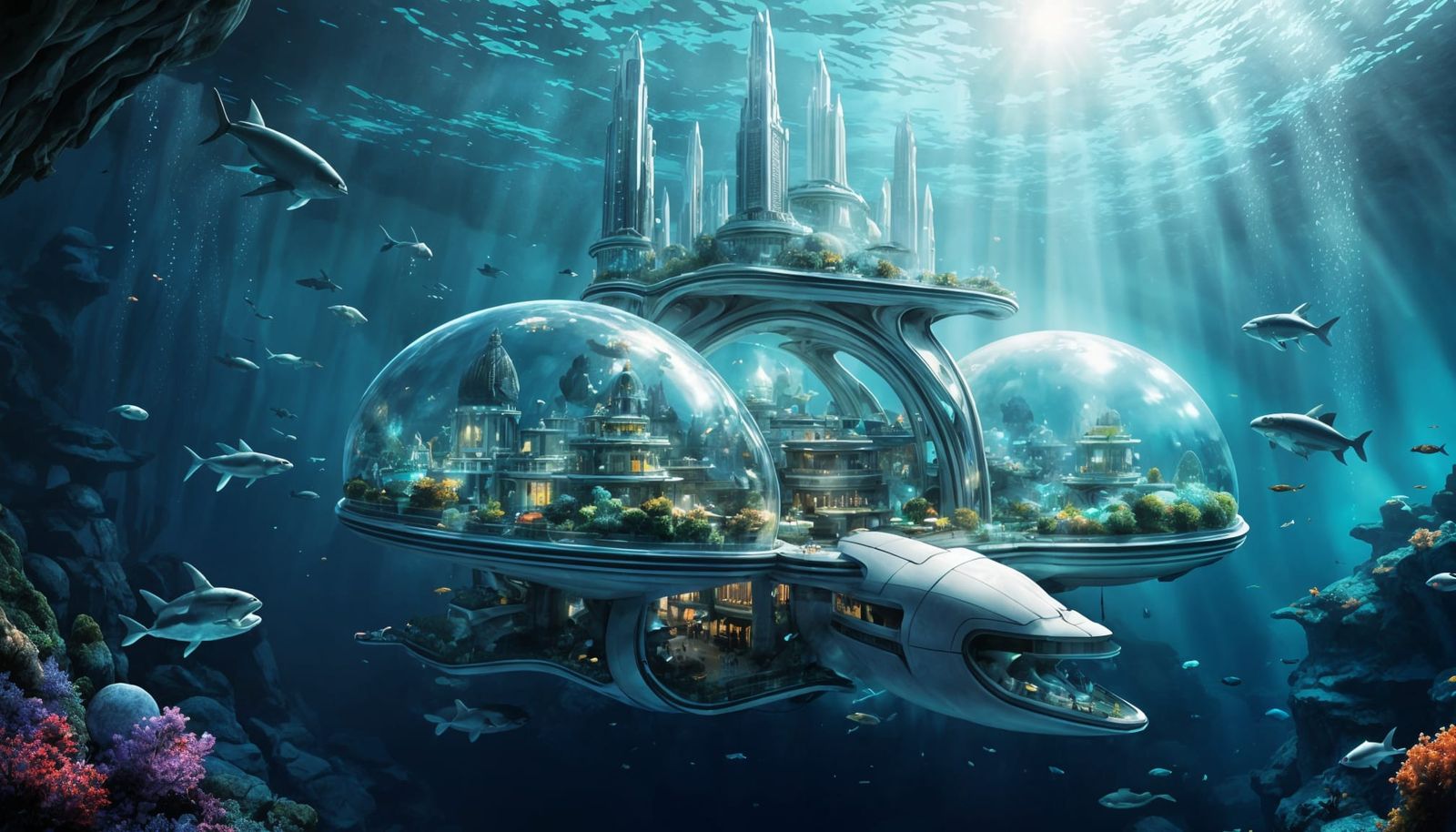 Futuristic Underwater Metropolis in Crystalline Domes