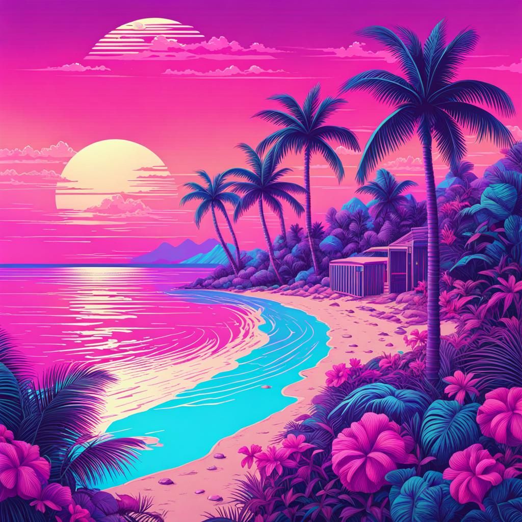 Vaporwave beach - AI Generated Artwork - NightCafe Creator