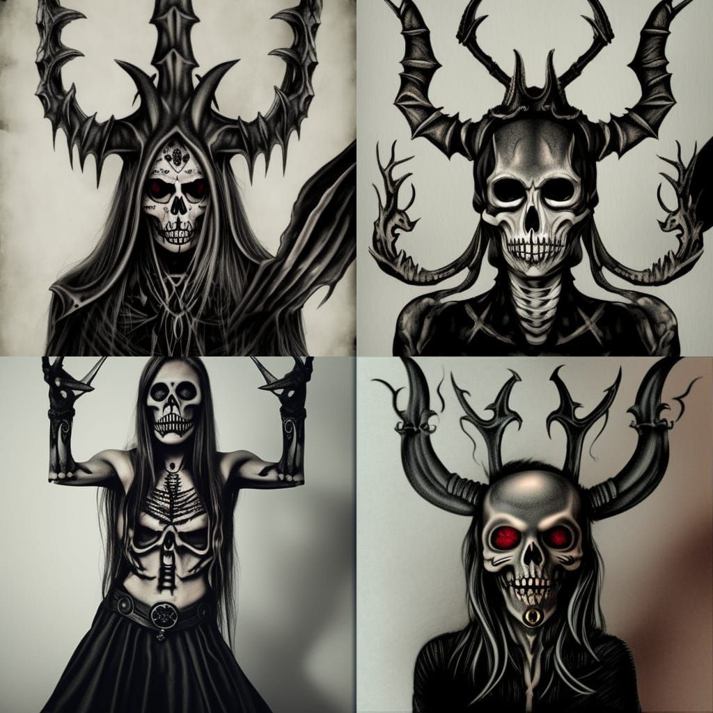 skeleton with tattoos and horns - AI Generated Artwork - NightCafe Creator