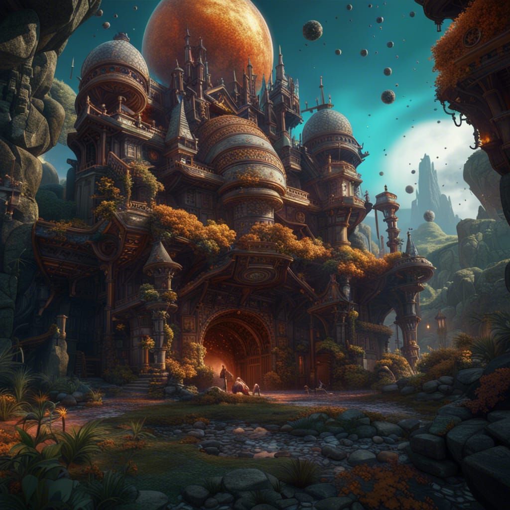 Fantastical Chemical Symbols in Matte Painting Style