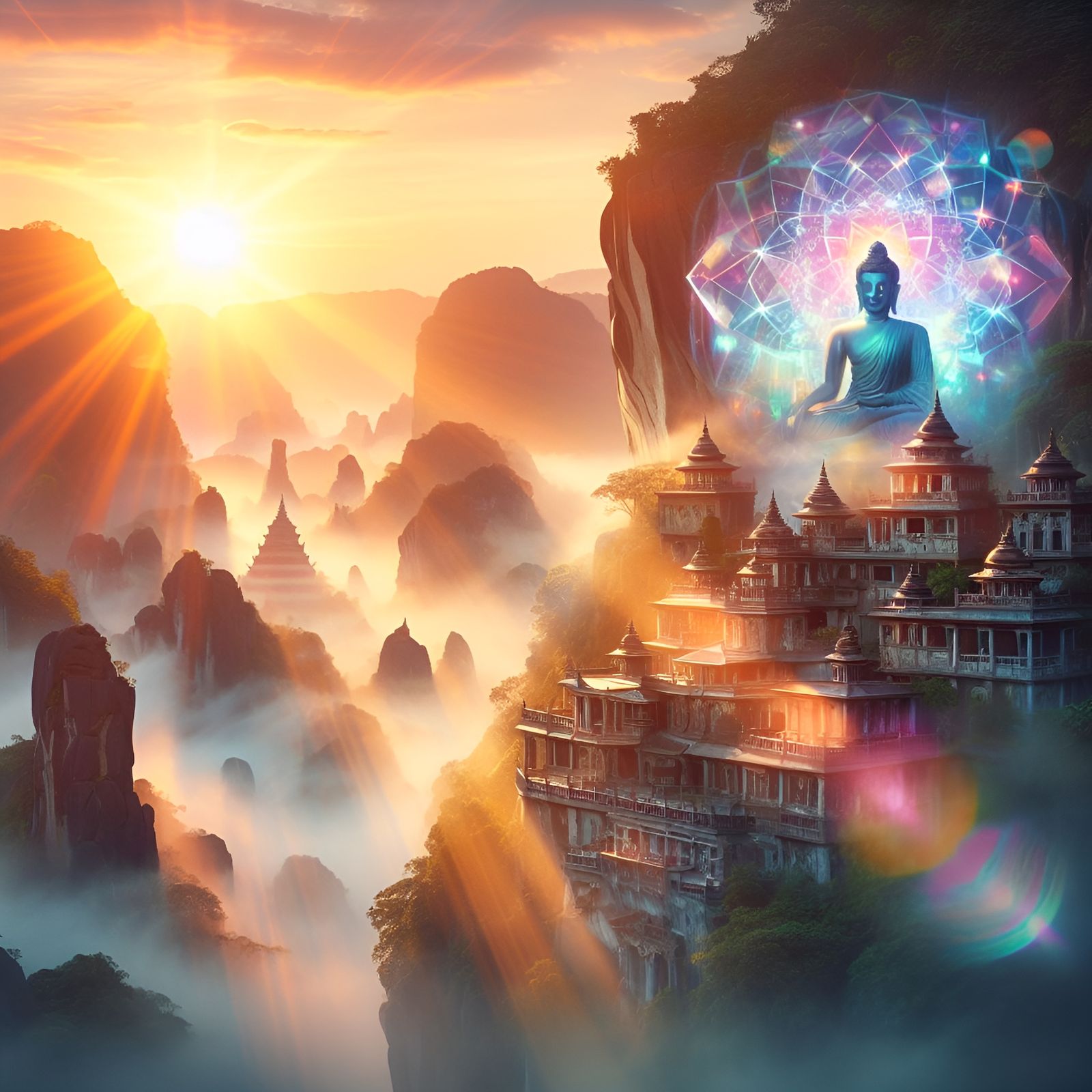 Misty Temple Hop  (re-visit, Dall-E-3,  26dec23)