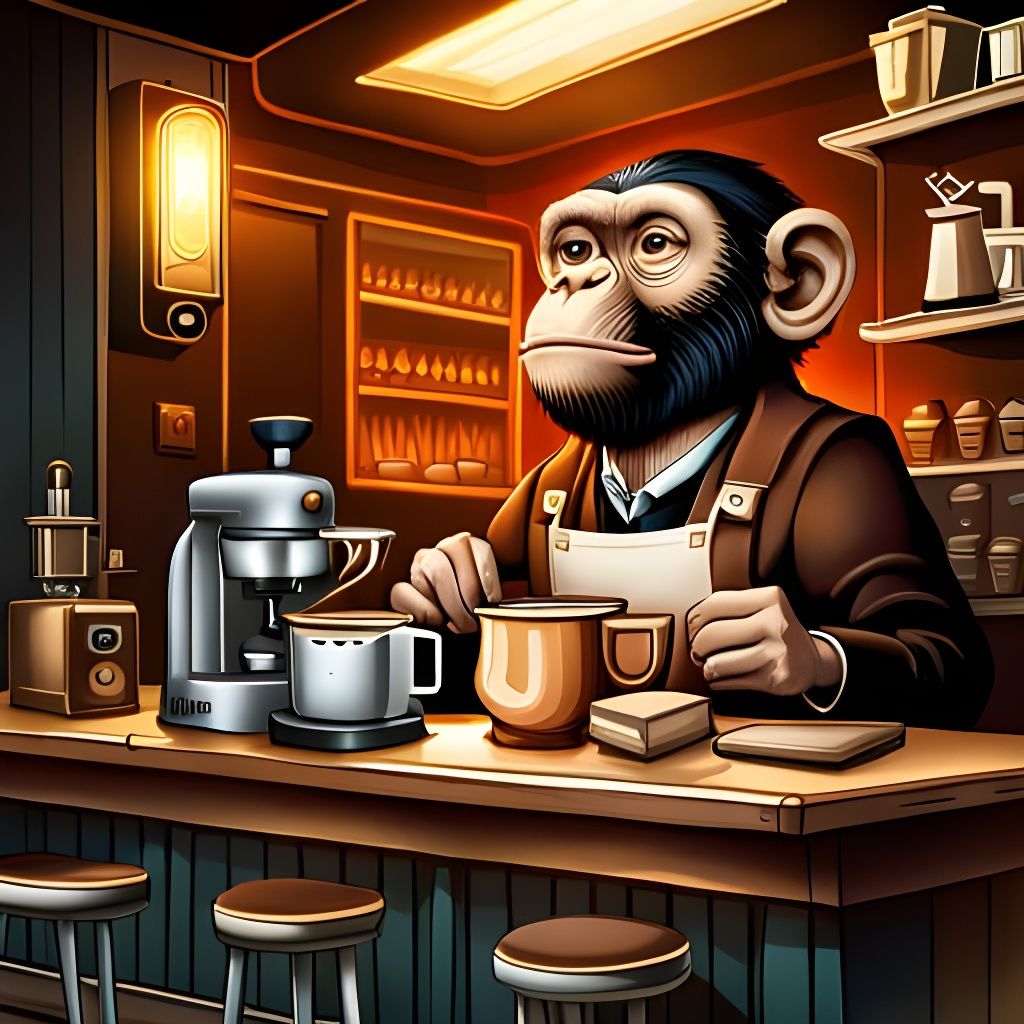 Barista Chimp  by @AaronJ