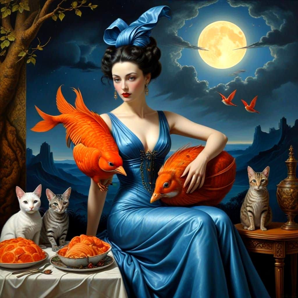 Ethereal Surrealist Lady in Whimsical Landscape with Fantast...