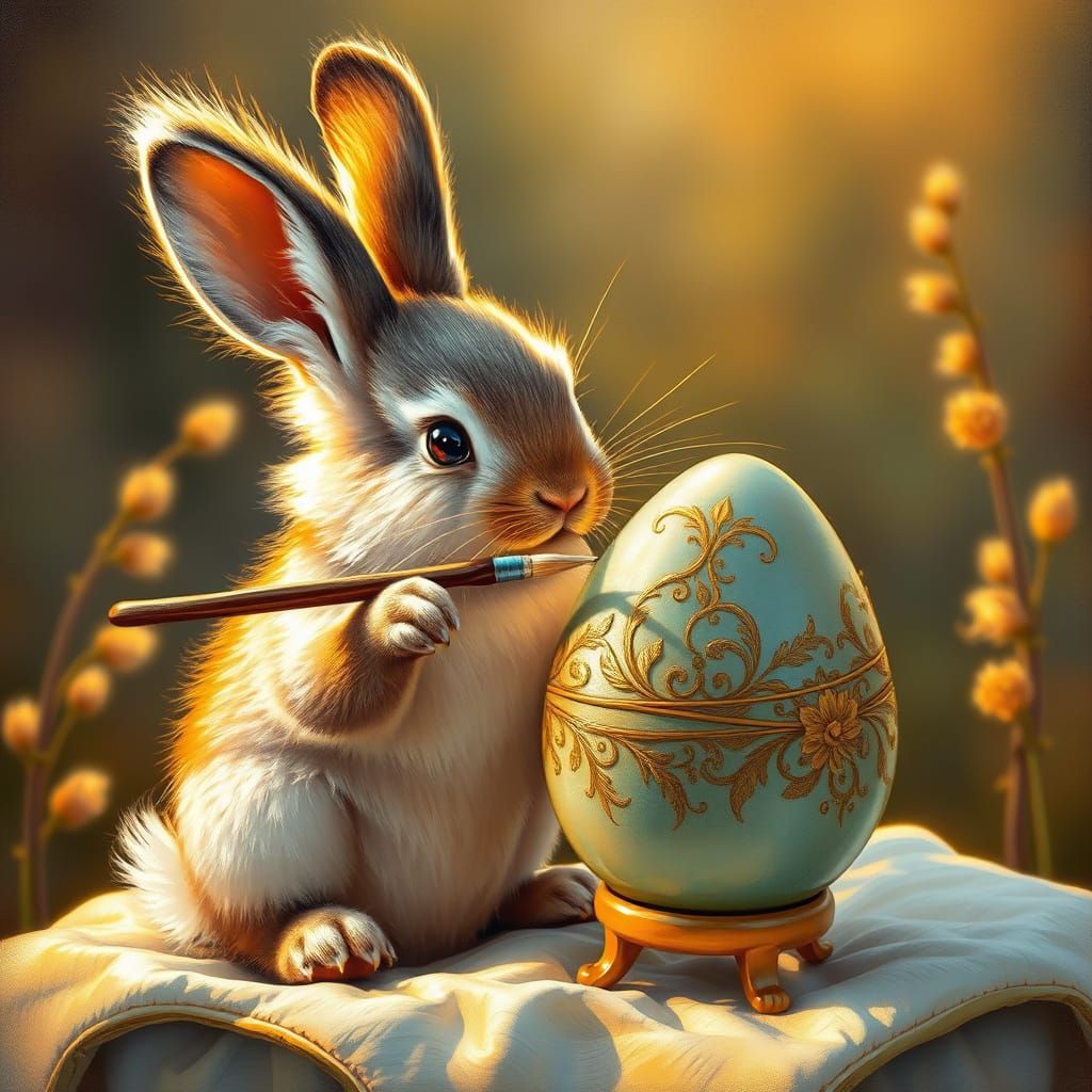 Rabbit Painting A Faberge Egg  by @ Jennifer