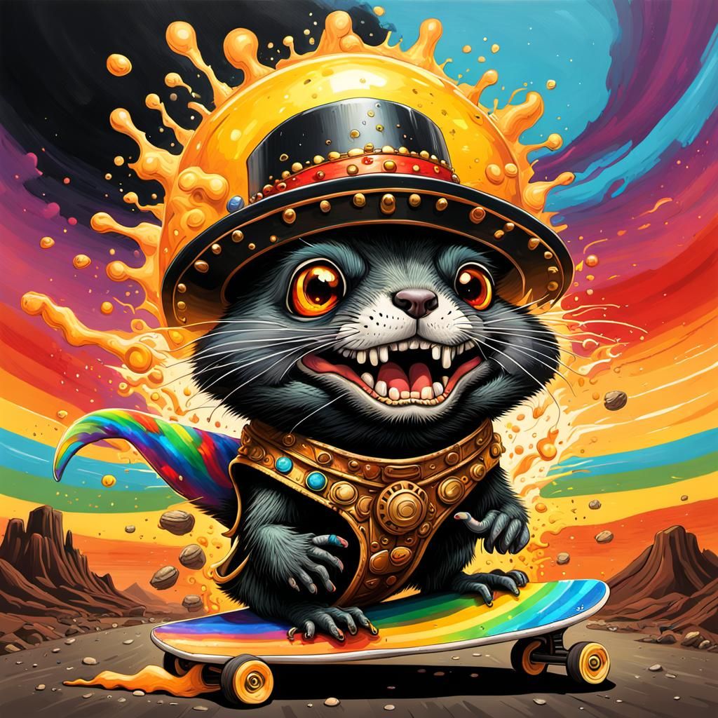 black Day of Nero angry gopher wearing gold chrome rainbow s...