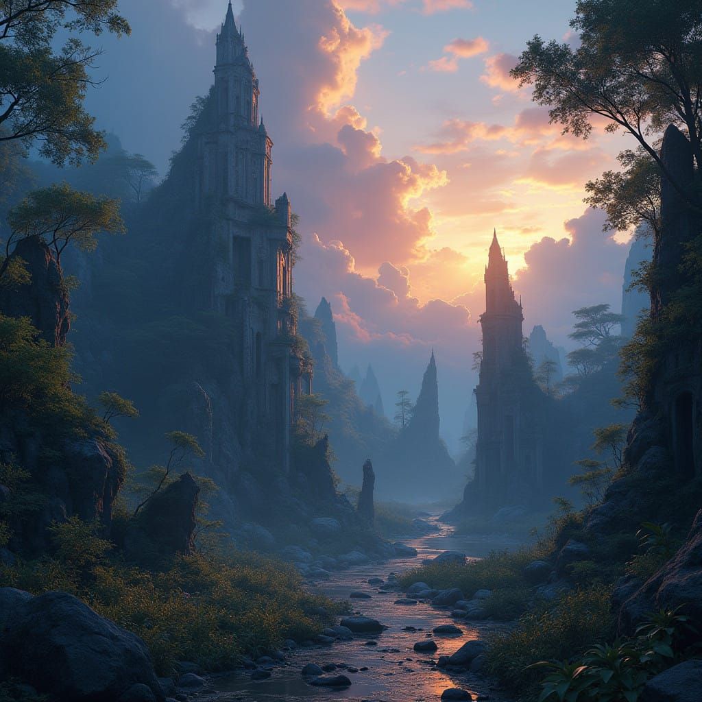 Ancient Cityscape in Vibrant, Dreamlike Splendor