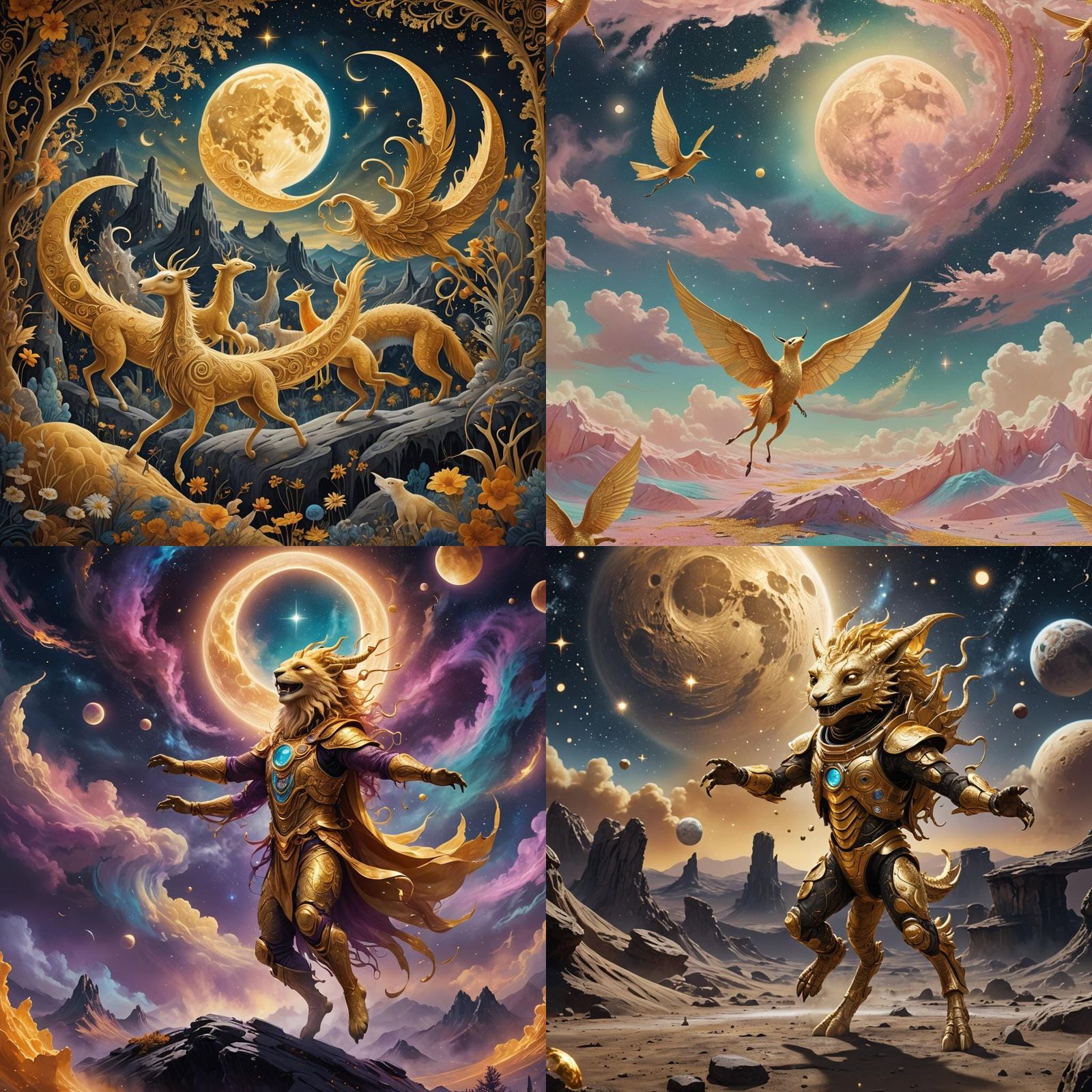 Golden Moon Inhabitants in Detailed Fantasy Art