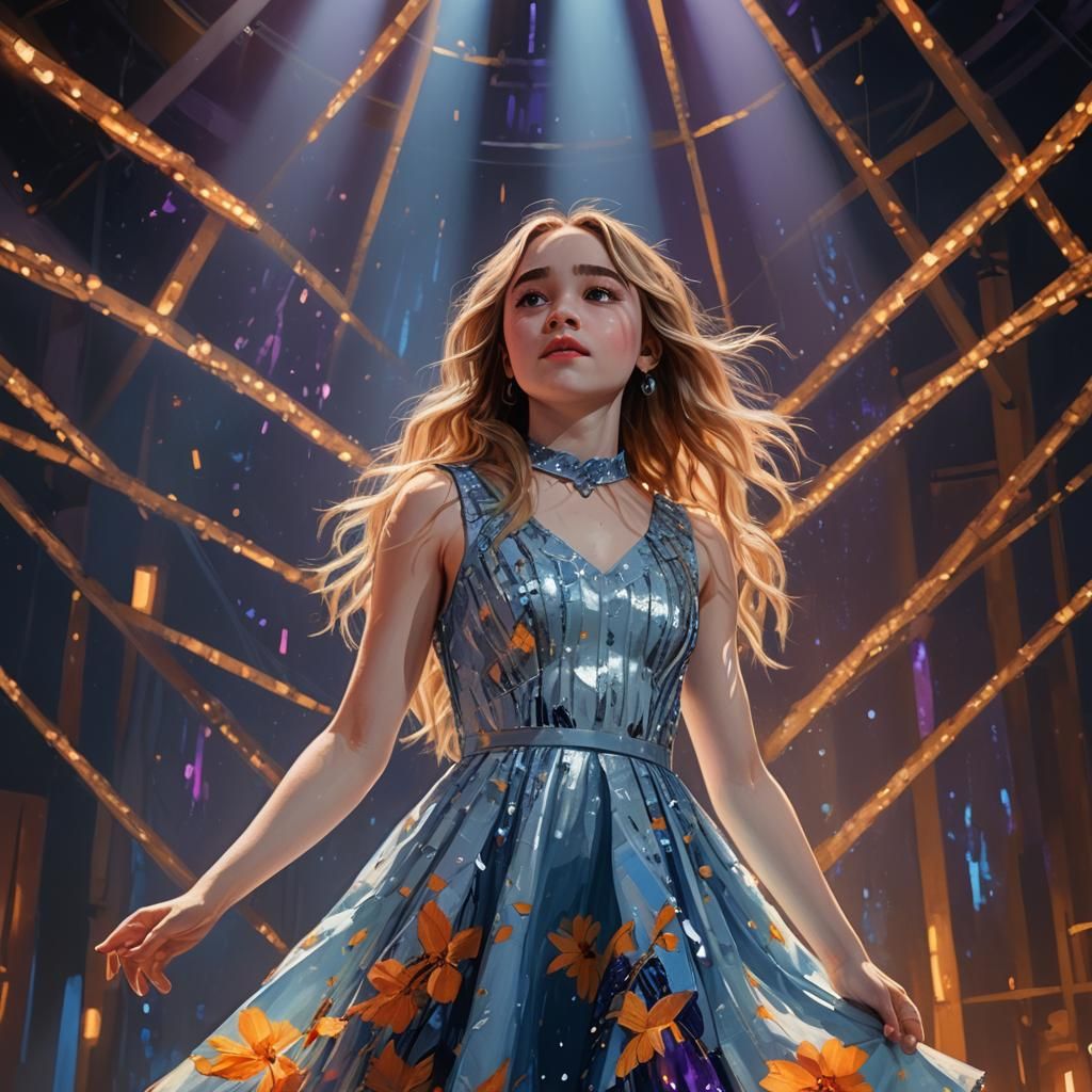 Spotlit Singer in Vibrant Fantasy Oil Painting