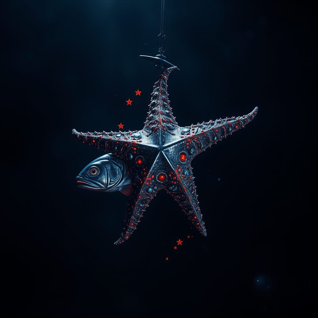 Surreal Starfish Alien in Dark Cosmic Space