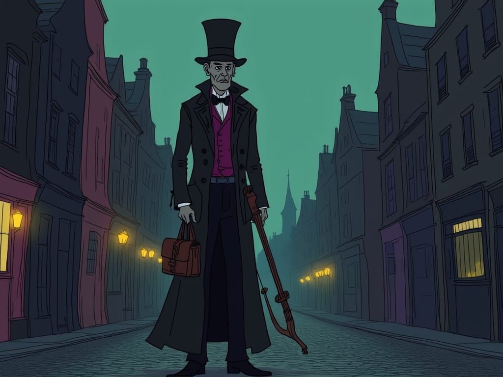 MTV cartoon of an aged vampire hunter in victorian times <lora:PXSketchFlux:1.0>