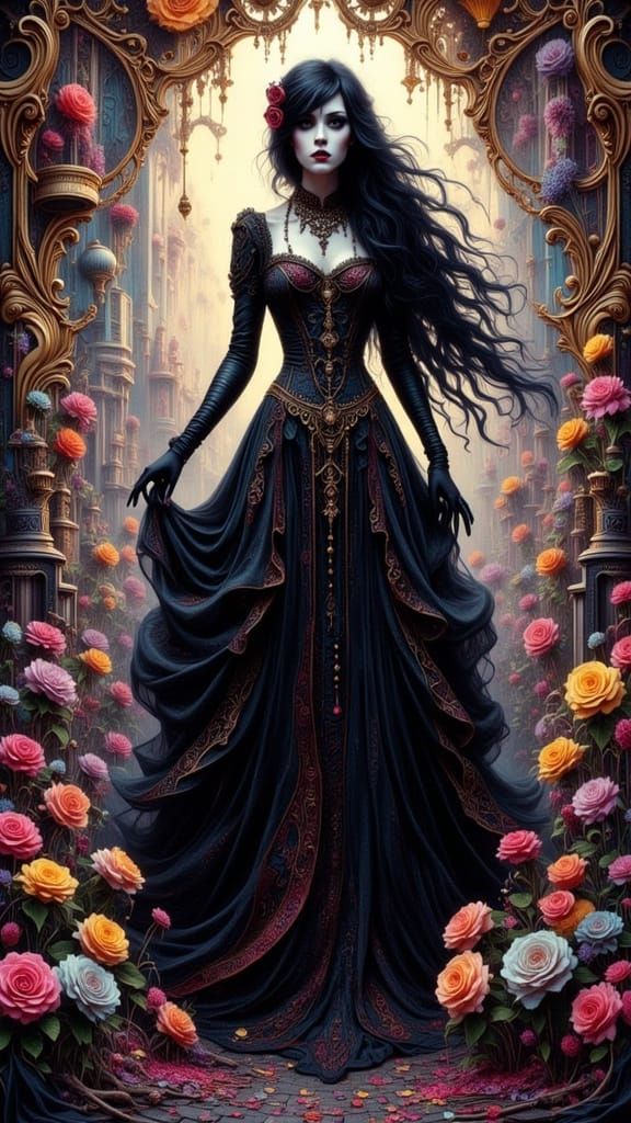 Romantic Gothic Woman in Psychedelic Kaleidoscope