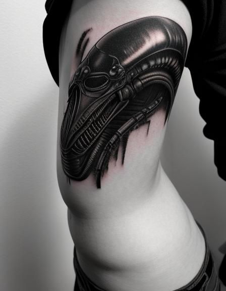 Bad tattoo, back xenomorph hitchhiker tattoo in style of H.R. Giger ...