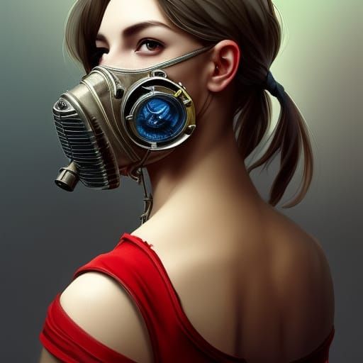 The red gas mask on a girl