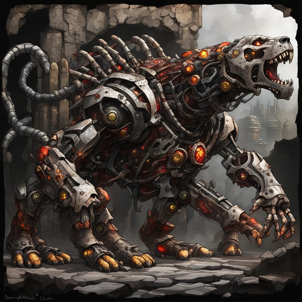 biomechanical undead multihead cyborg (mastiff cerberus), (c...