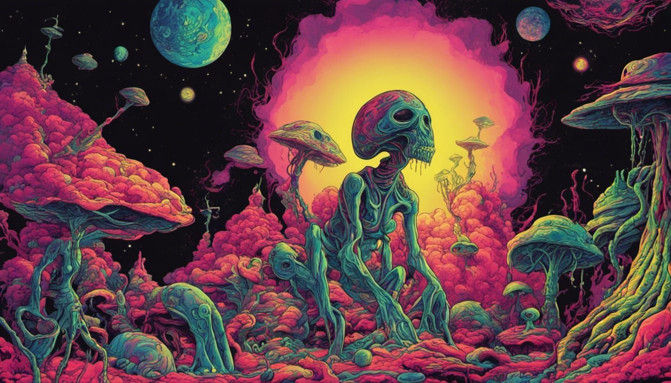 psychedelic alien psychedelic space psychedelic probe, black...