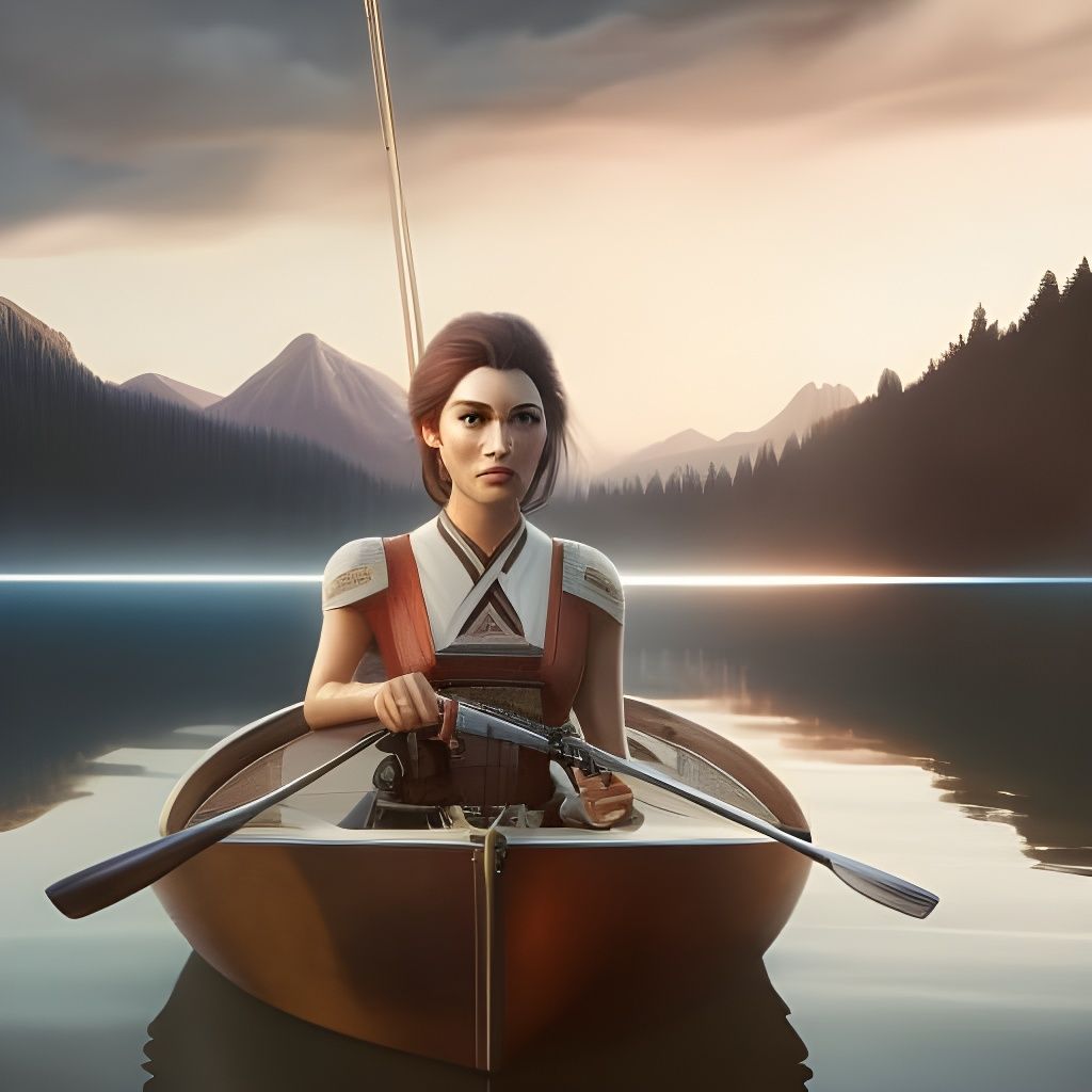 Robot on Lake: Cinematic Portrait in Digital Art Style