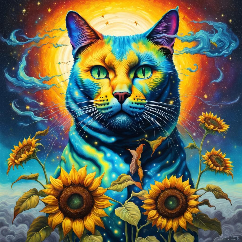 Starry Electric Lighting Cat Tie Dye Sunflowers Rainbow surrealism ...