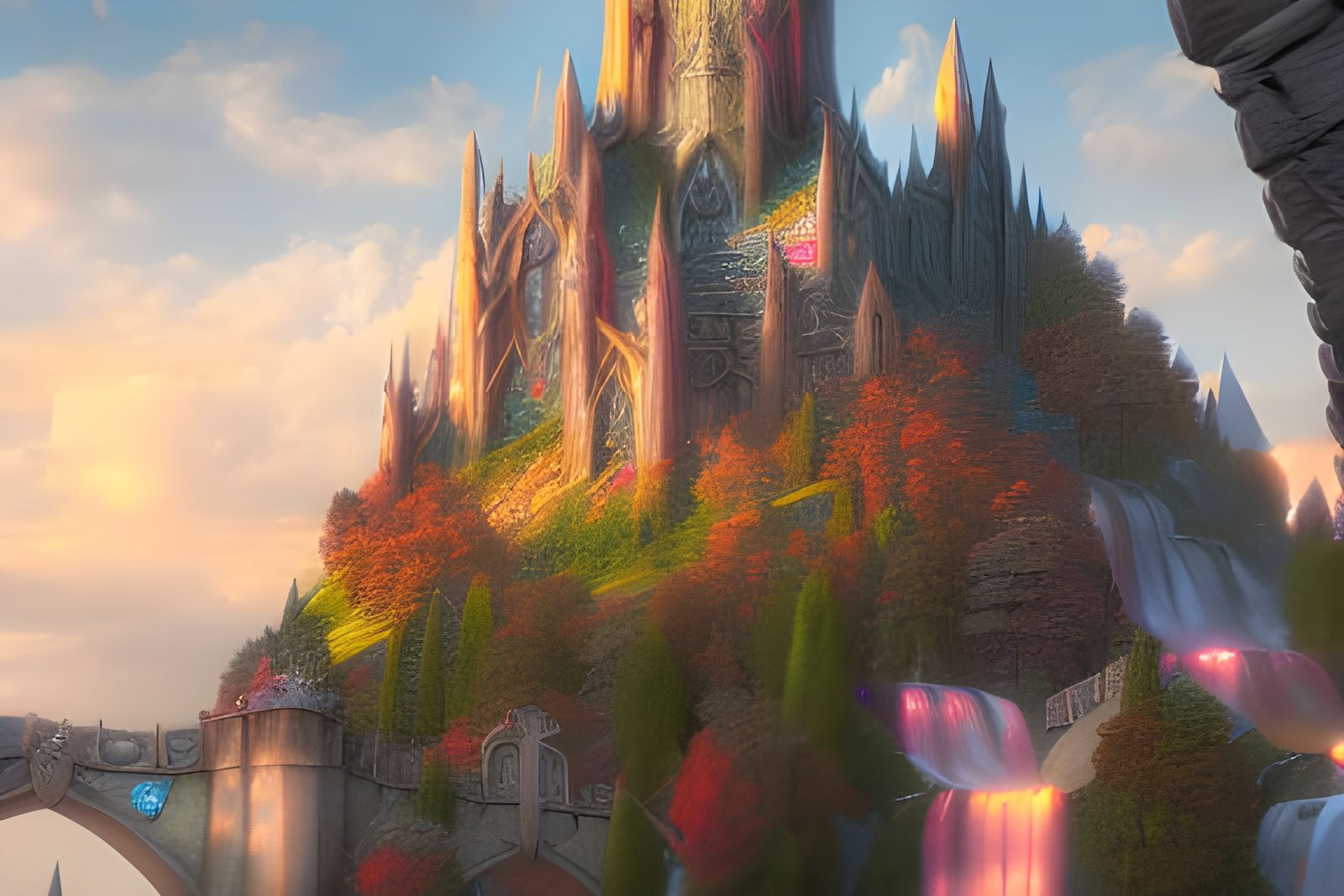 Middle-Earth Roses and Elven Architecture in Splash Art Styl...