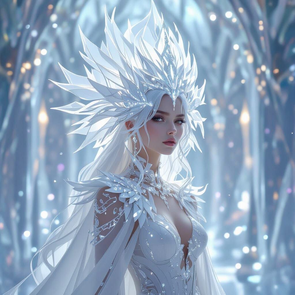 Ethereal Queen in Crystalline Palace: Fantasy Concept Art