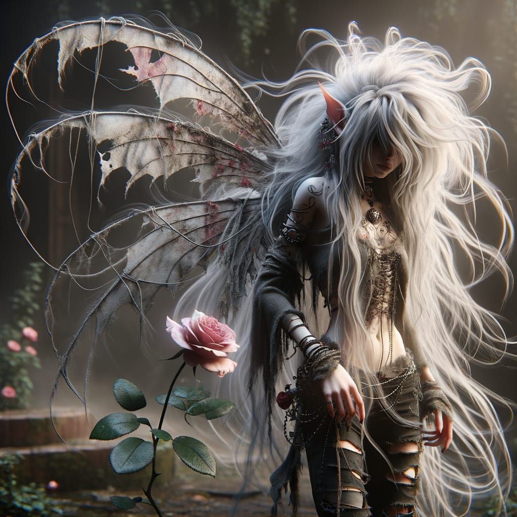 Whimsical Gothic Pixie in Eerie Garden