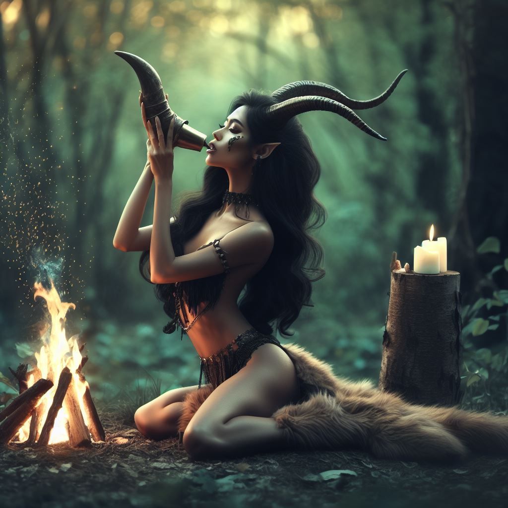 Female Satyr drinking from a Drinking Horn