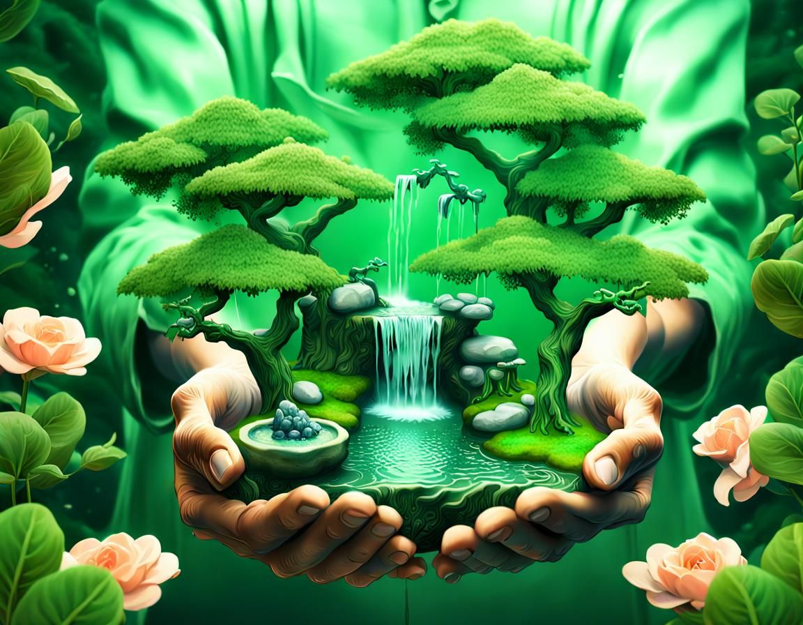 Expression "have the green hand" with green gardener's open ...