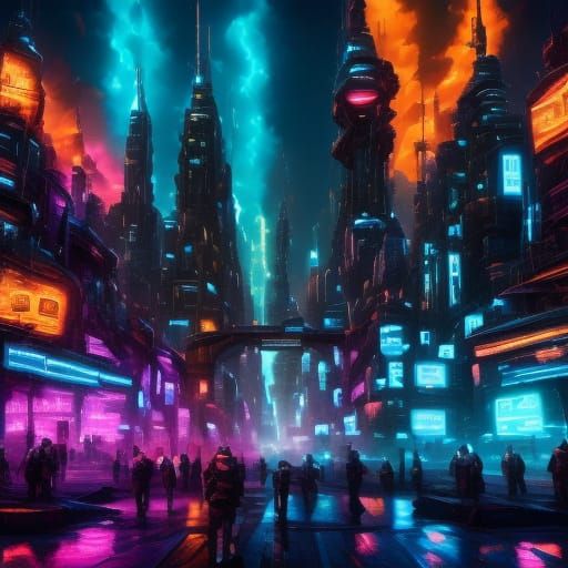 Neon Cyberpunk Cityscape at Night