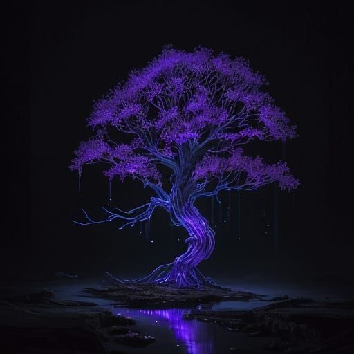 Scorpion Glowing Under Ultraviolet Light on Tree