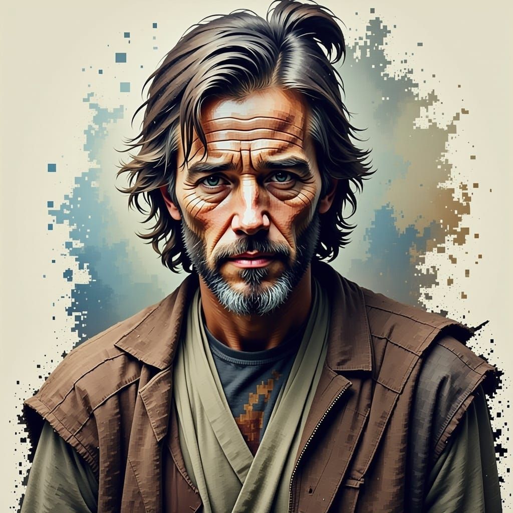  A pixelated Obi-Wan Kenobi, fading edges <lora:Pixelated Flux:1.0> 