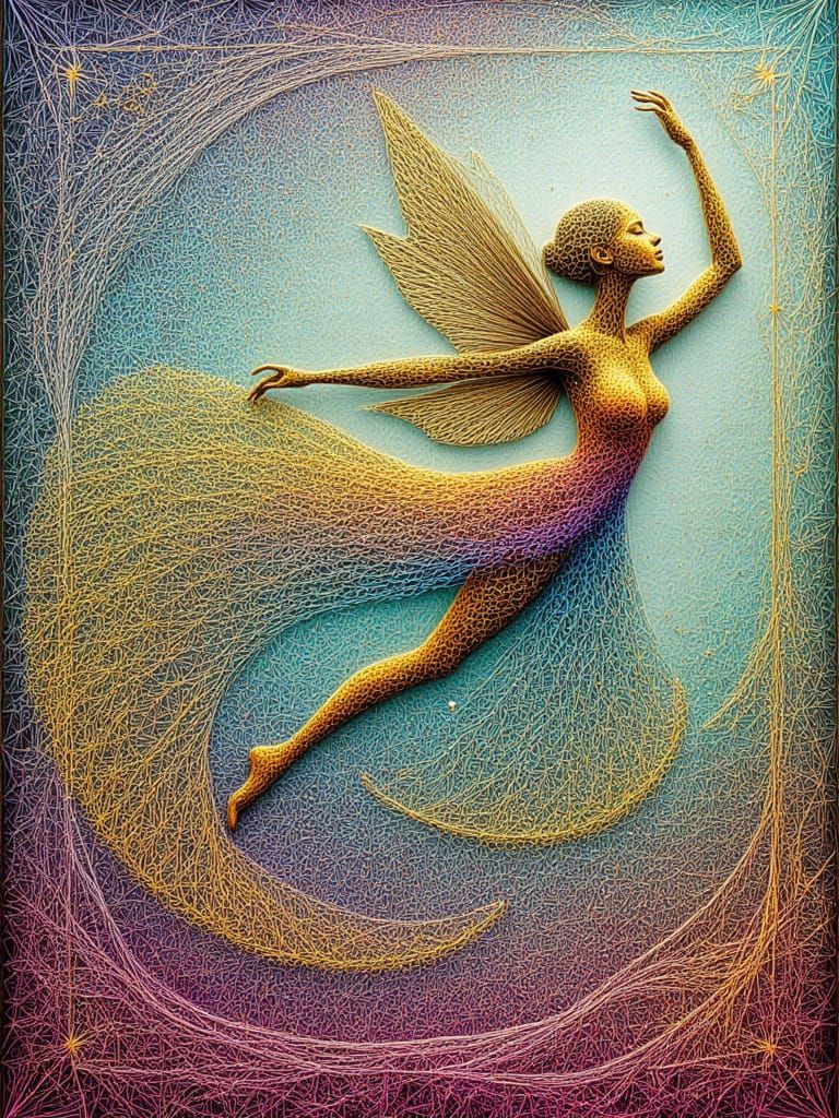Fine line string art fairy