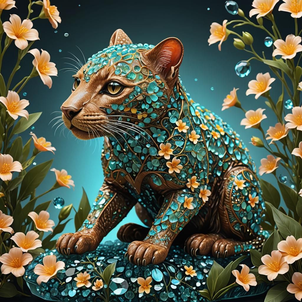 Glass sculpture jaguarundi
