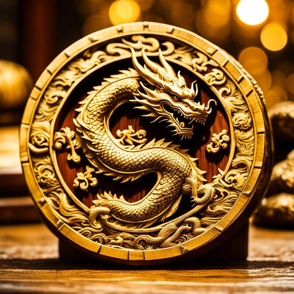 Golden Dragon Totem Coin in Wooden Box