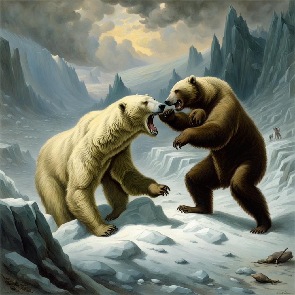 Bear fight on a glacier
