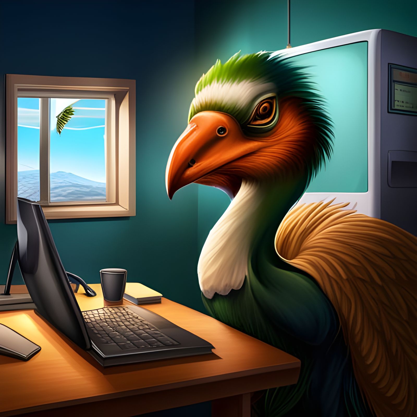 A dodo using a computer  by @Laevos