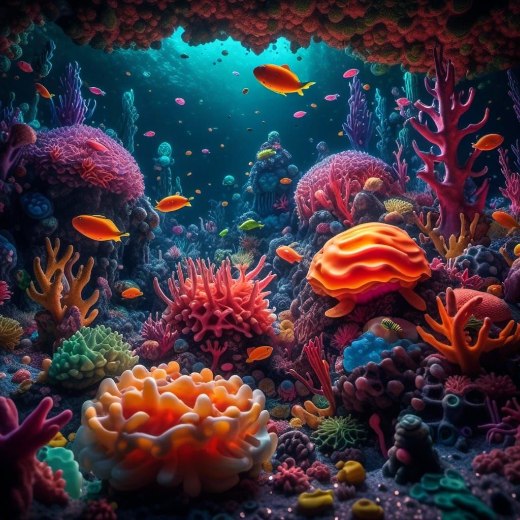 Glowing Jello Coral Reef Underwater Scene