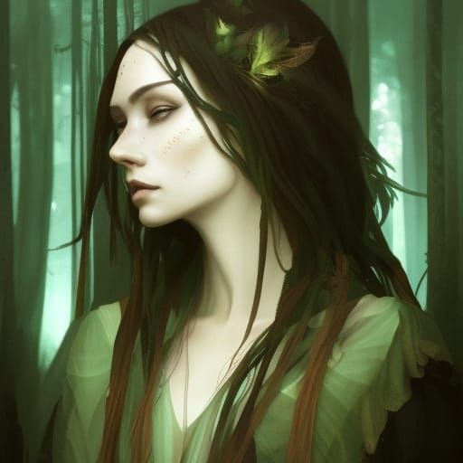 Enchanting Forest Witch Portrait in Detailed Fantasy Art