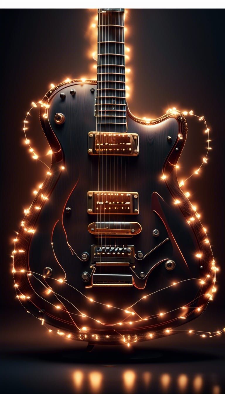 Electric Guitar Wrapped in String Lights AI Generated Artwork