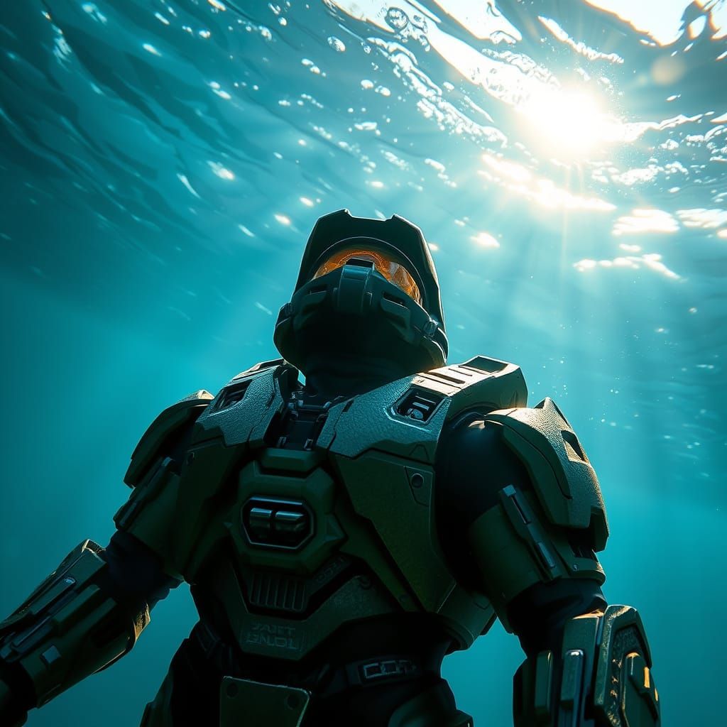 Master Chief Underwater: Industrial Futurism with Vibrant Co...
