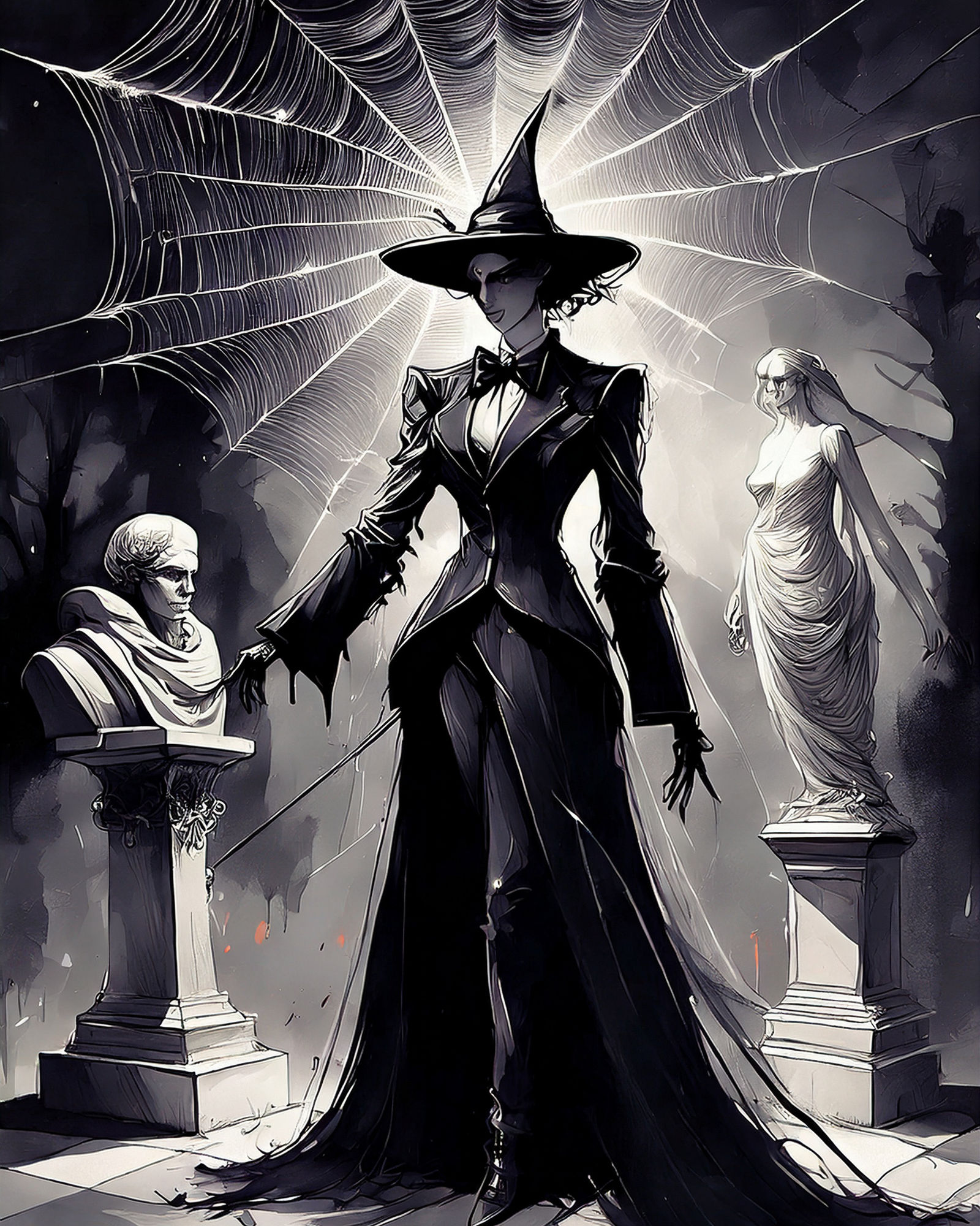 a captivating scene is staged a photorealistic witch