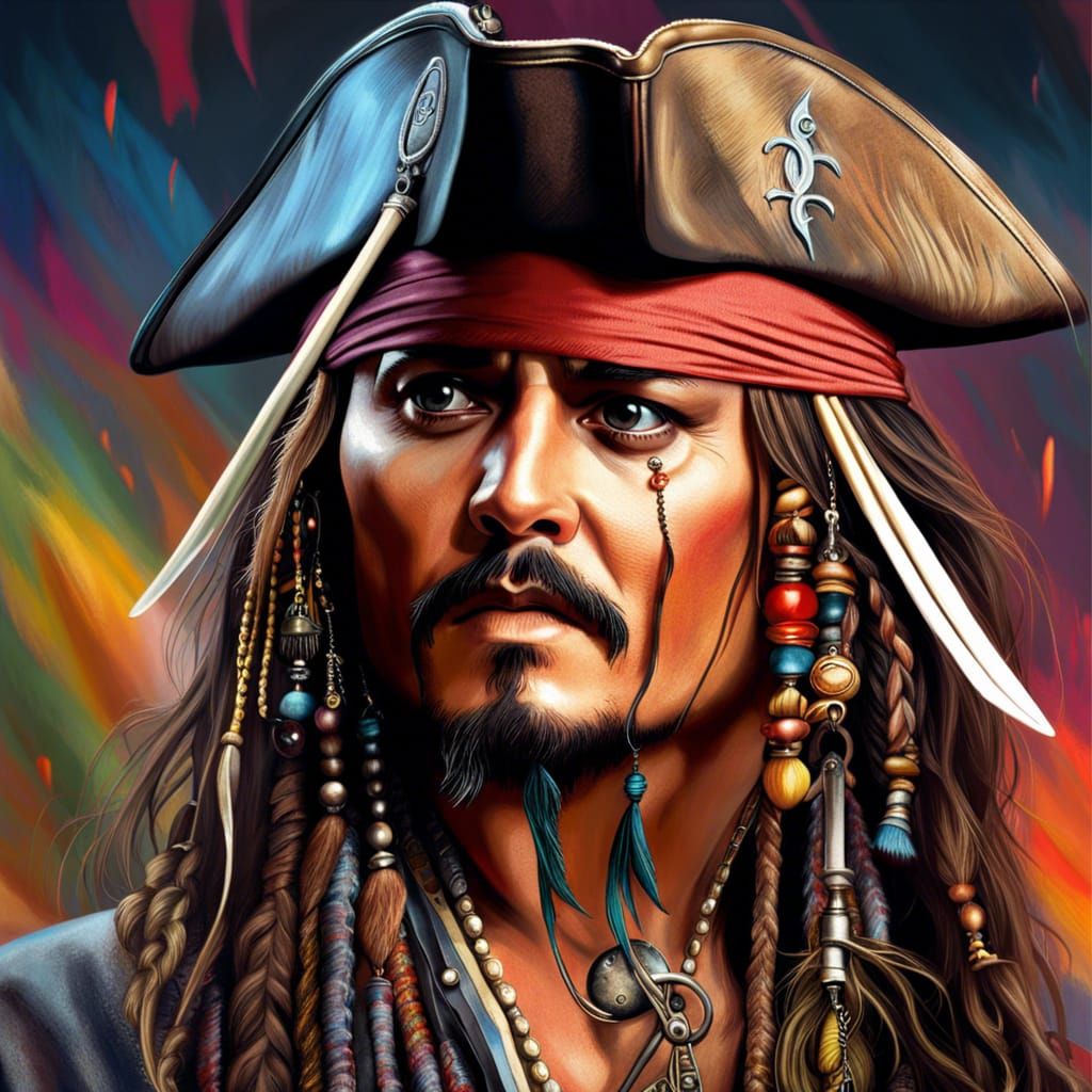 A photorealistic portrait of Johnny Depp as Jack Sparrow Hyperrealistic ...