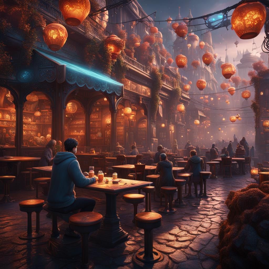 A person using nightcafe detailed matte painting, deep color...