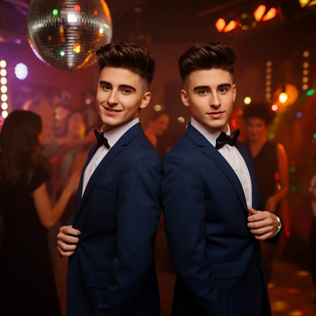 Siblings in Party Mode, in a Modern Artistic Style